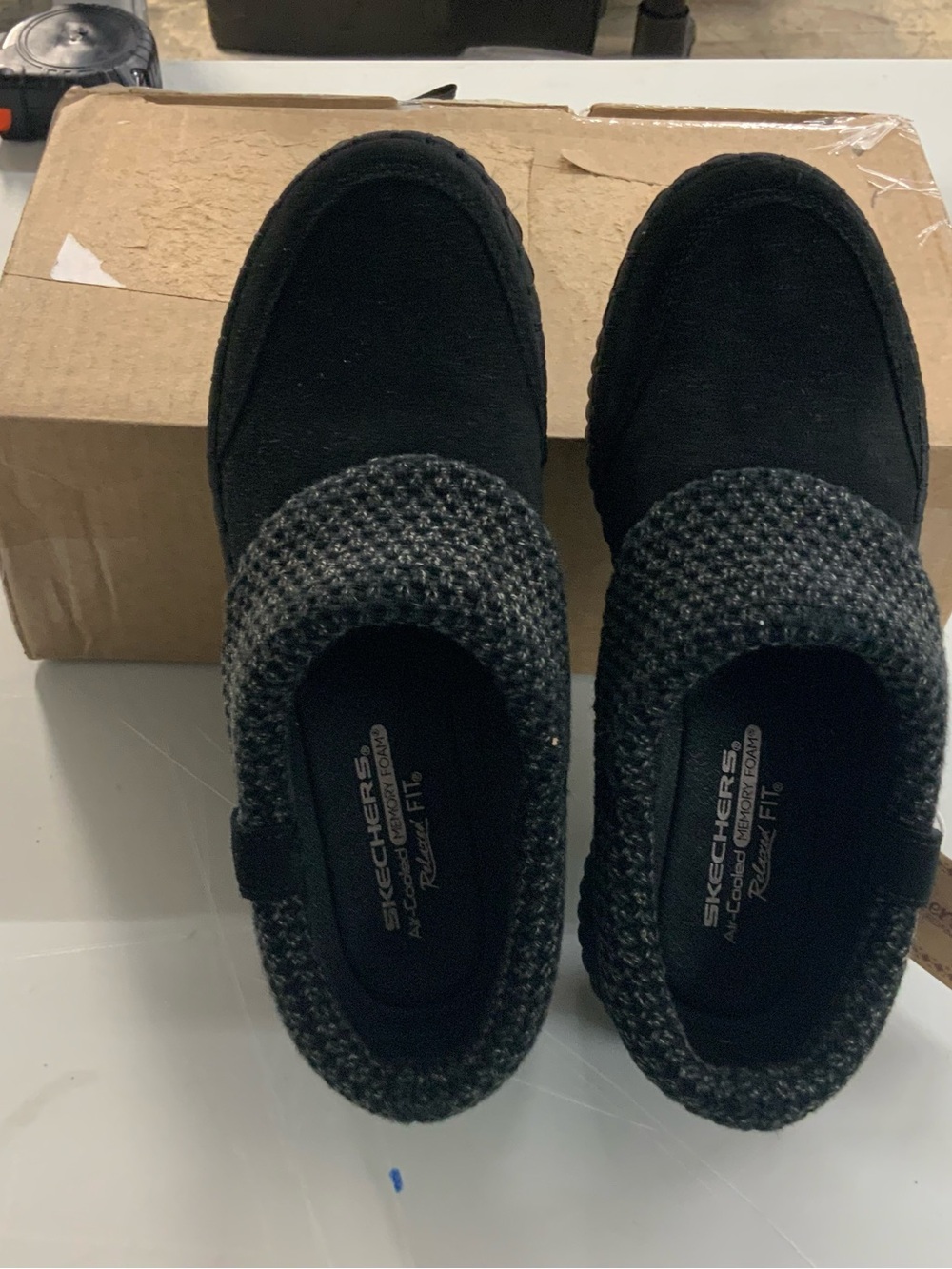 Skechers Men's Black Slip-On Knit-Trim Casual Loafers